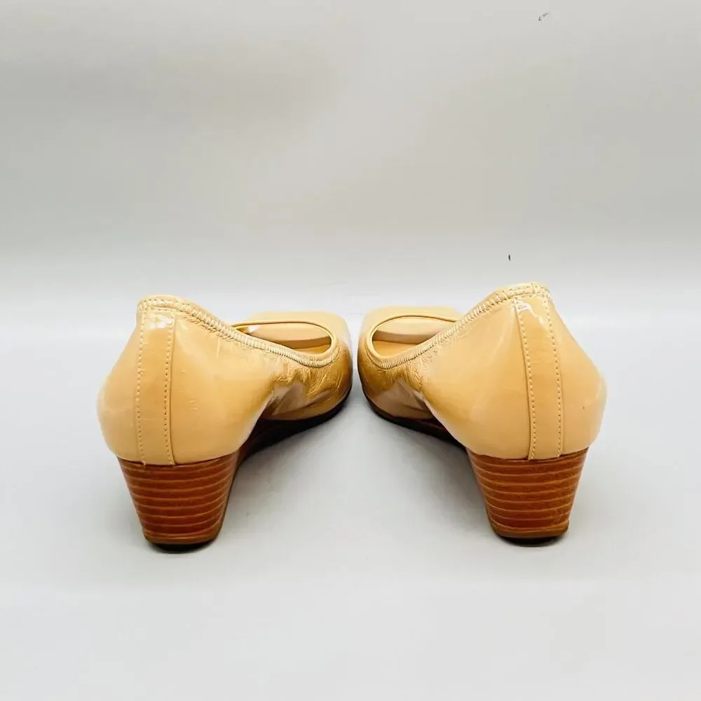 Cole Haan Shoes Womens 6.5 Beige Patent Leather Vtg Air Wedge Peep Toe Comfort
